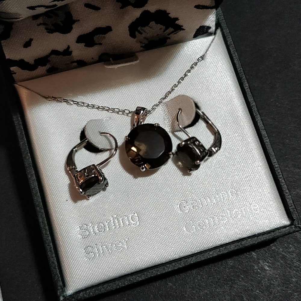 Brown Topaz Sterling Silver Earrings & Necklace